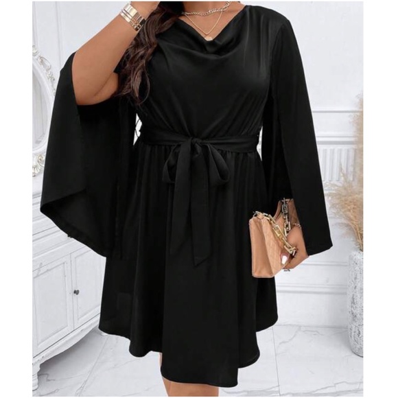 Plus Black Belted Evening Formal Party Dress - Picture 2 of 4